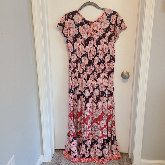 Knox Rose Women's Size Large Bohemian BoHo Tiered Floral Maxi Long Dress - Picture 8 of 13